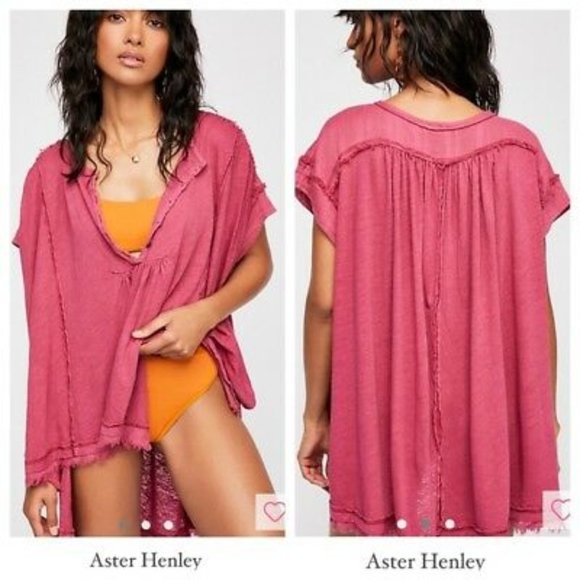 Free People Tops - Free People Aster Henley Berry Oversized Top